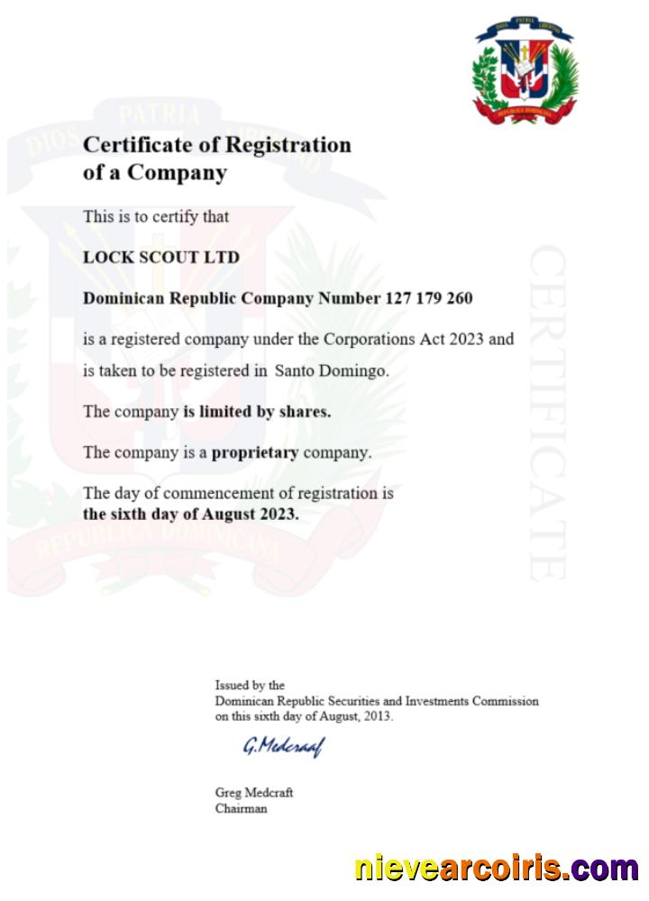 Dominican Republic  certificate of registration